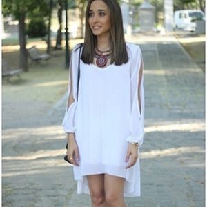 White Slit Shoulder Dress